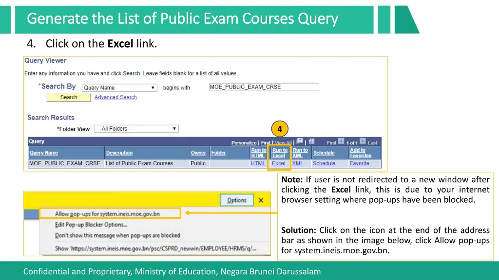 generate the list of public exam courses query 1