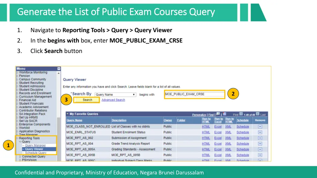 generate the list of public exam courses query