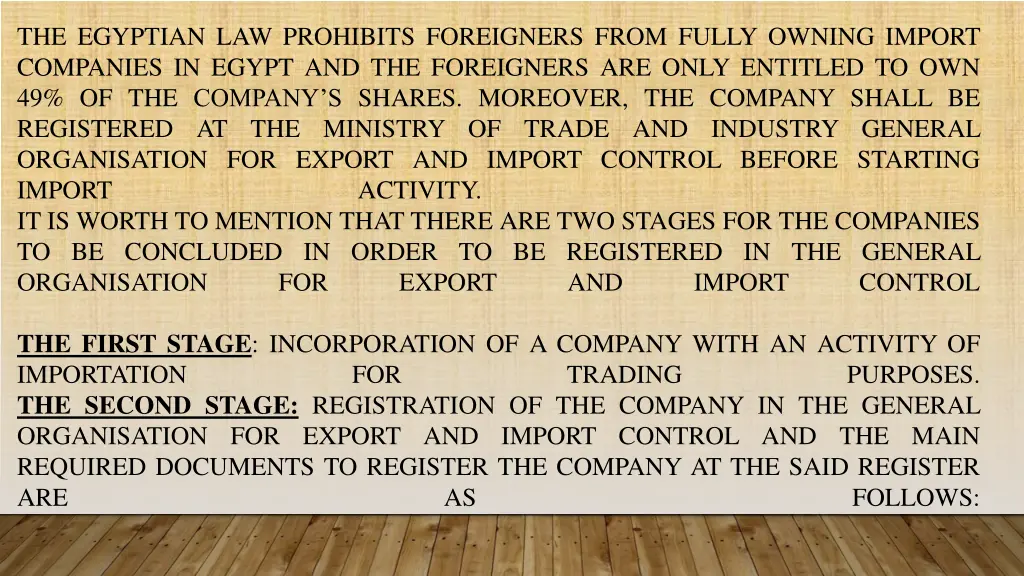 the egyptian law prohibits foreigners from fully