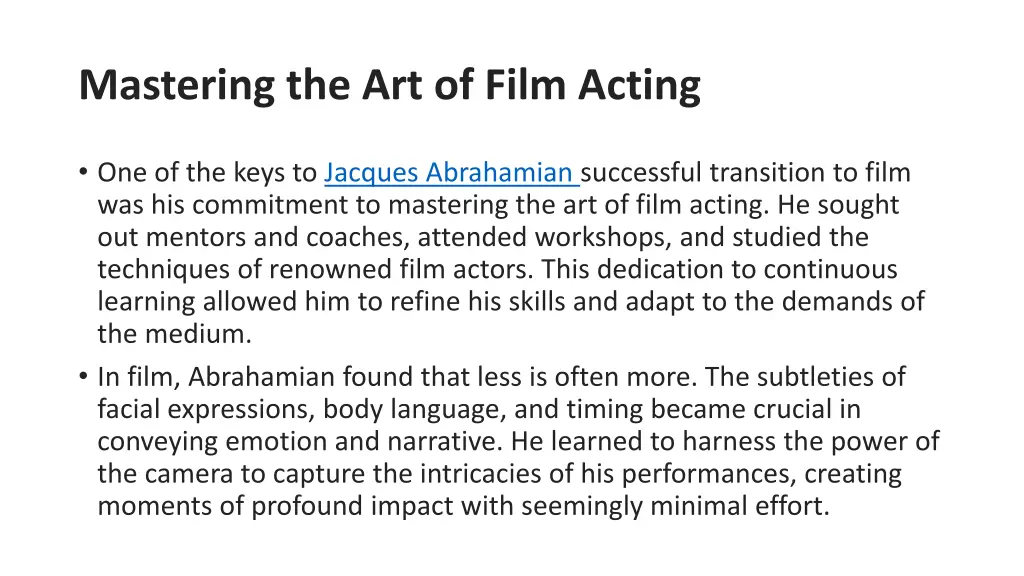 mastering the art of film acting