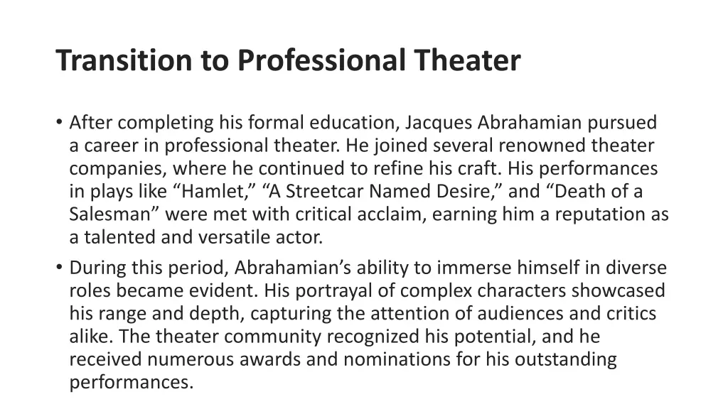 transition to professional theater