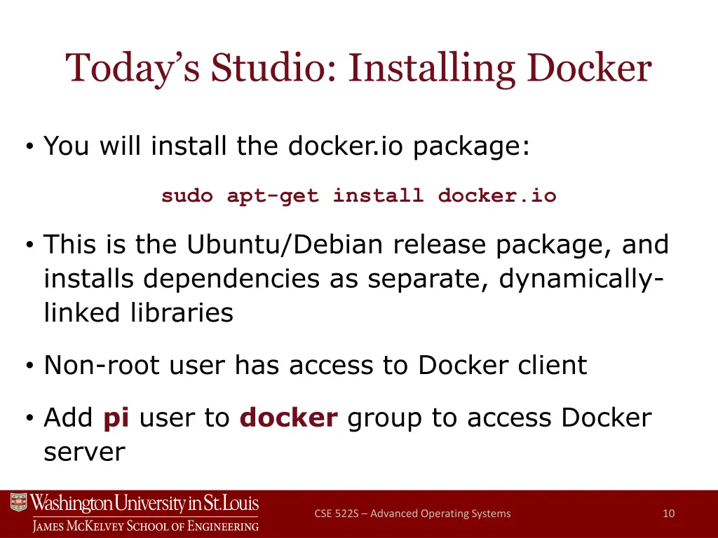 today s studio installing docker