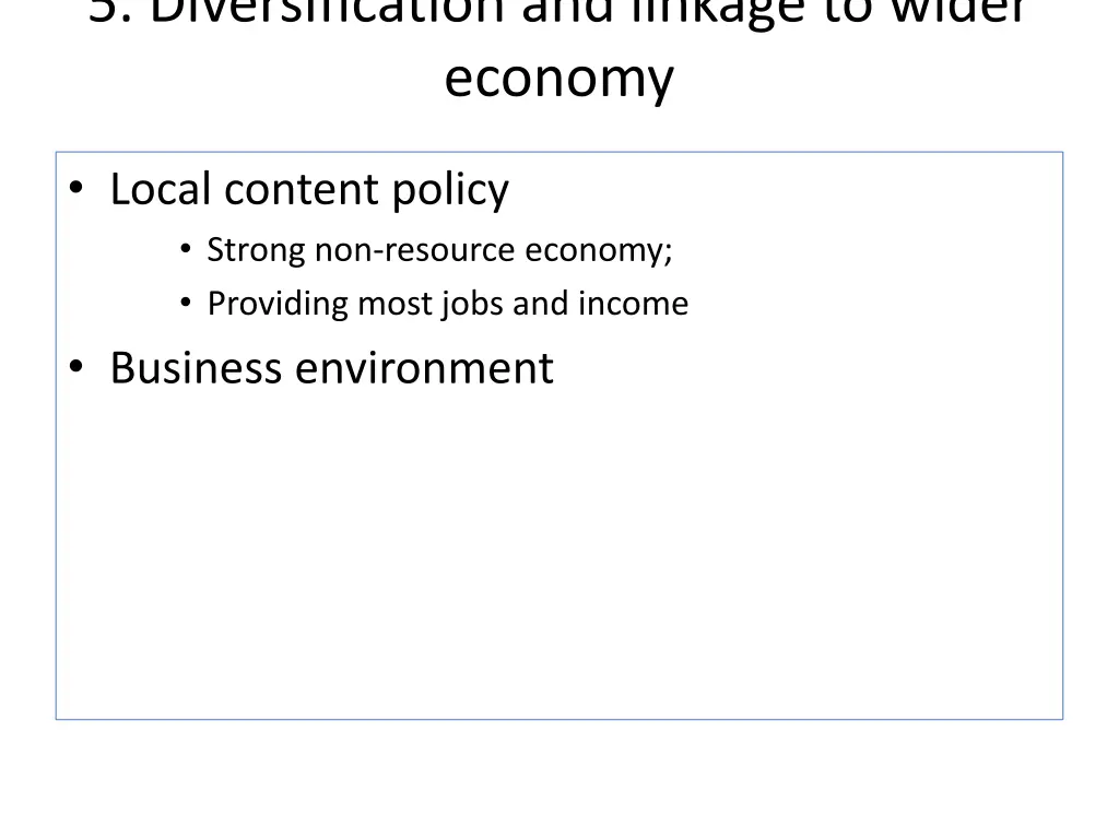 5 diversification and linkage to wider economy