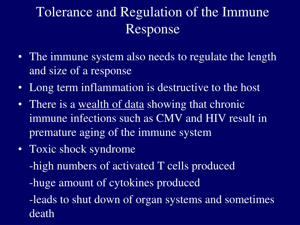 tolerance and regulation of the immune response 1