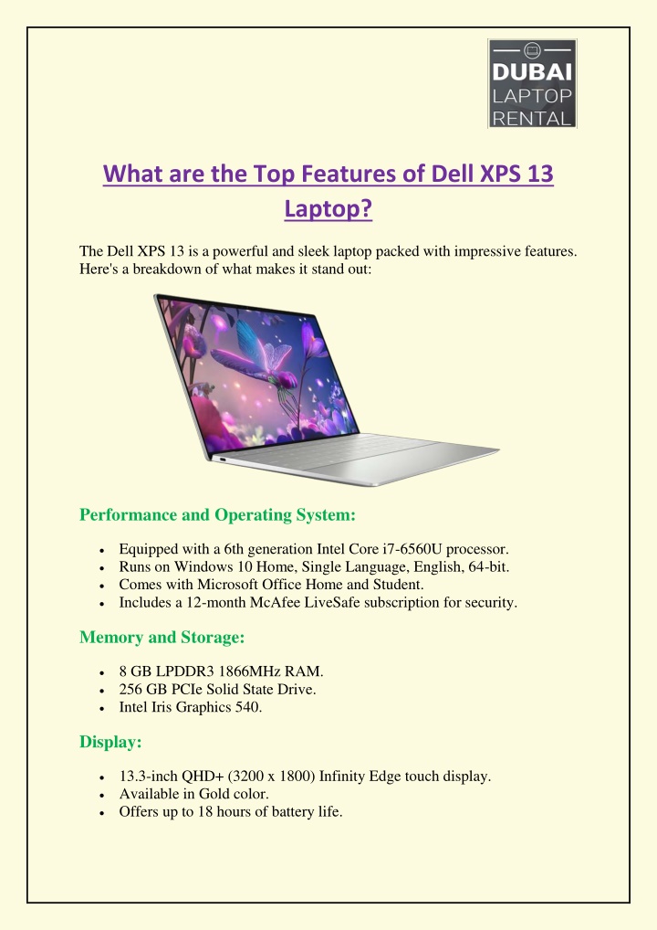 what are the top features of dell xps 13 laptop