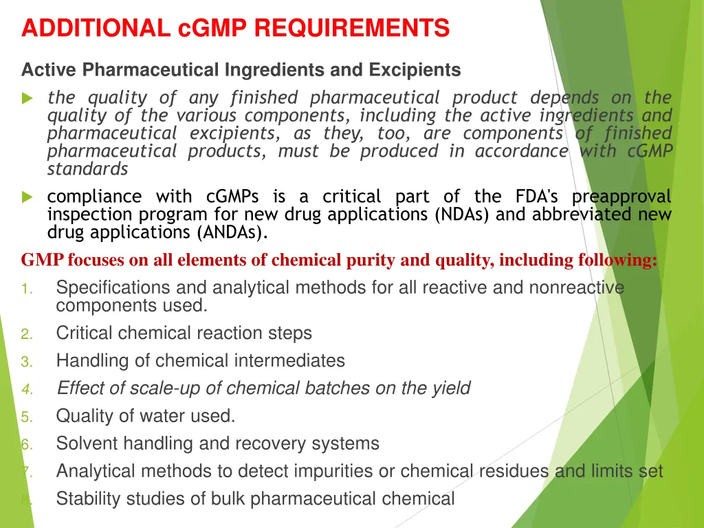 additional cgmp requirements