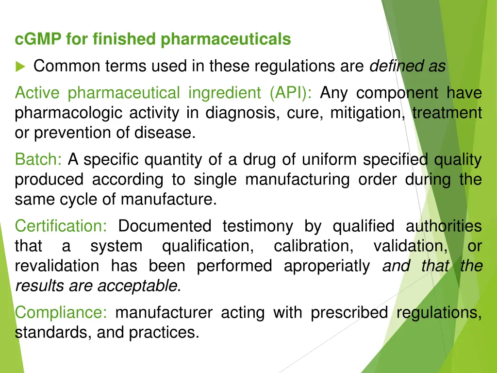 cgmp for finished pharmaceuticals