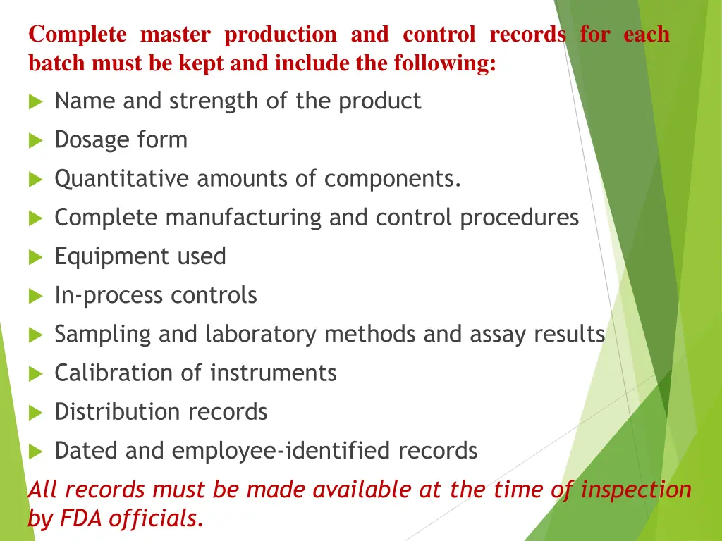 complete master production and control records