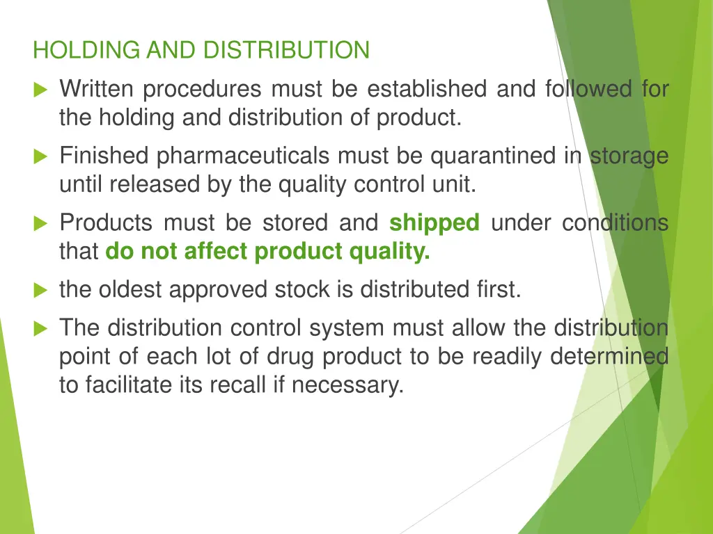 holding and distribution