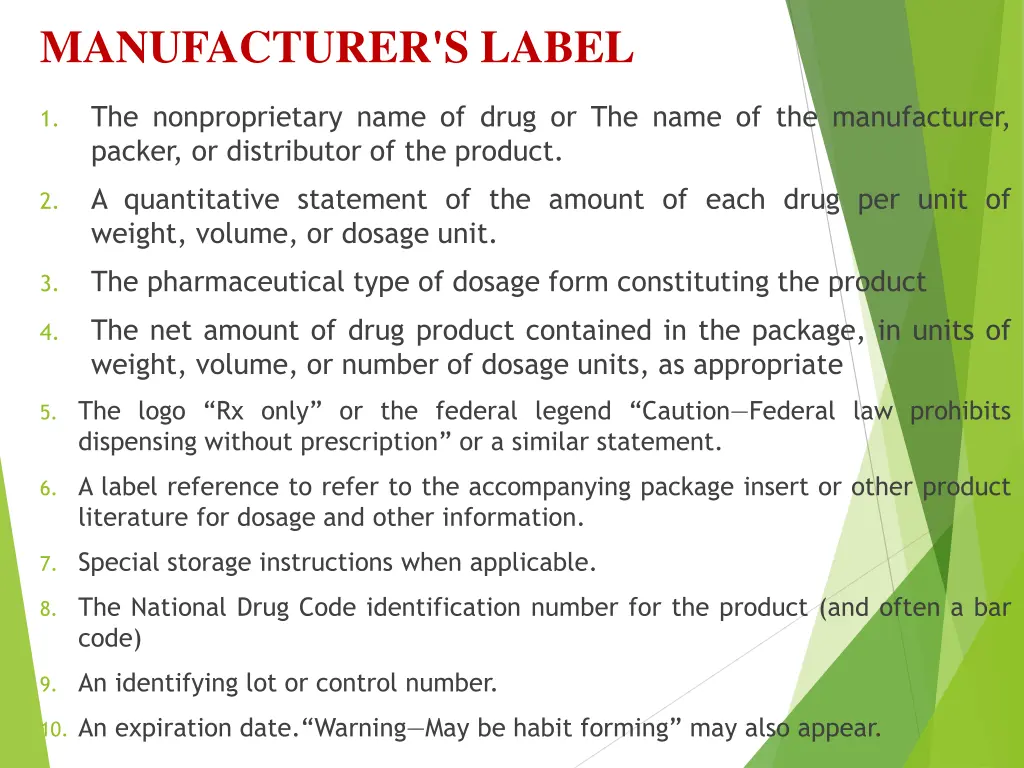 manufacturer s label