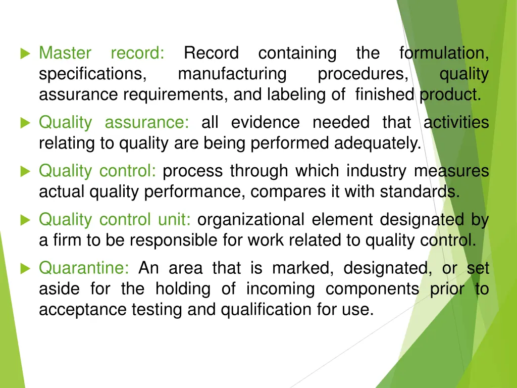 master record record containing the formulation