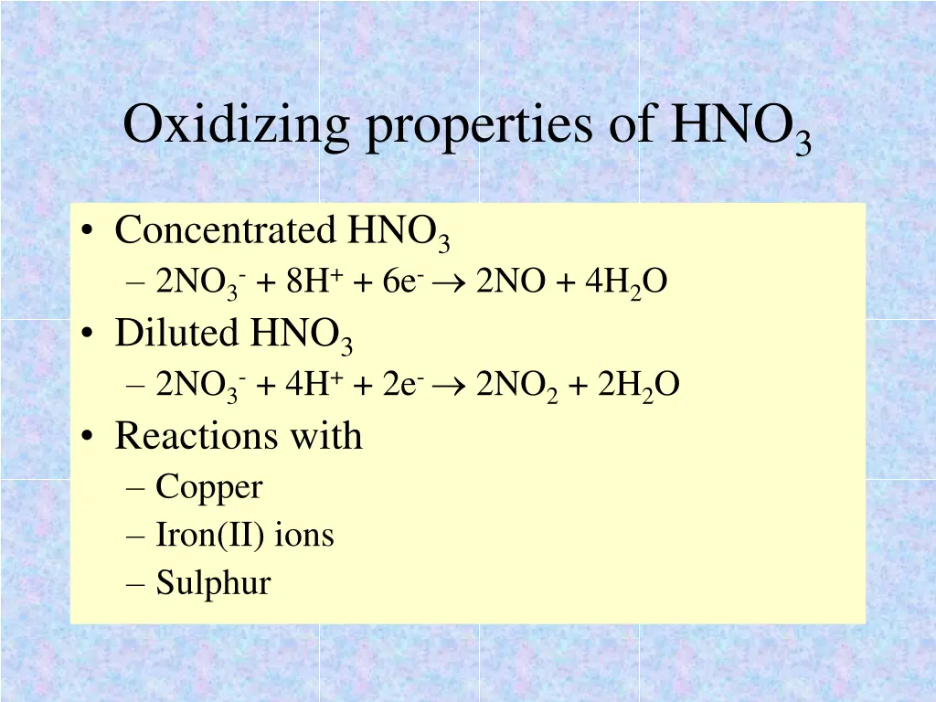 oxidizing properties of hno 3