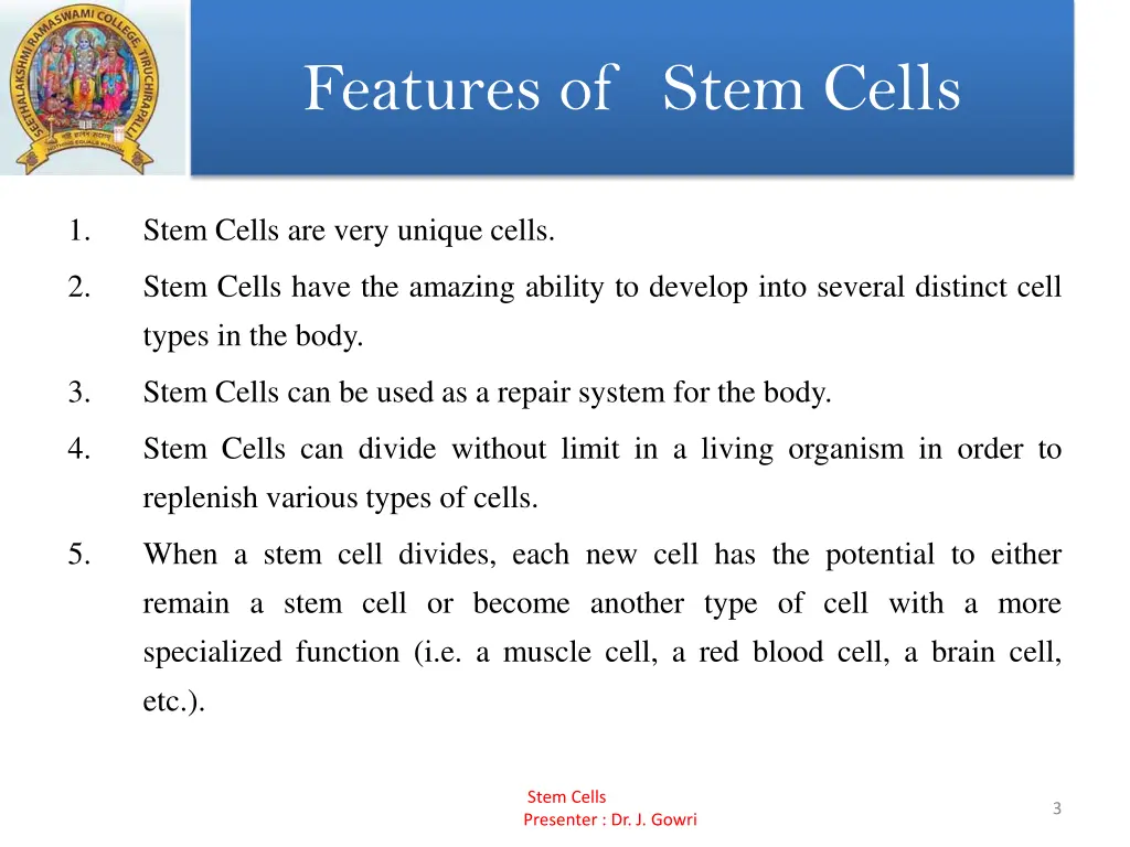 features of stem cells