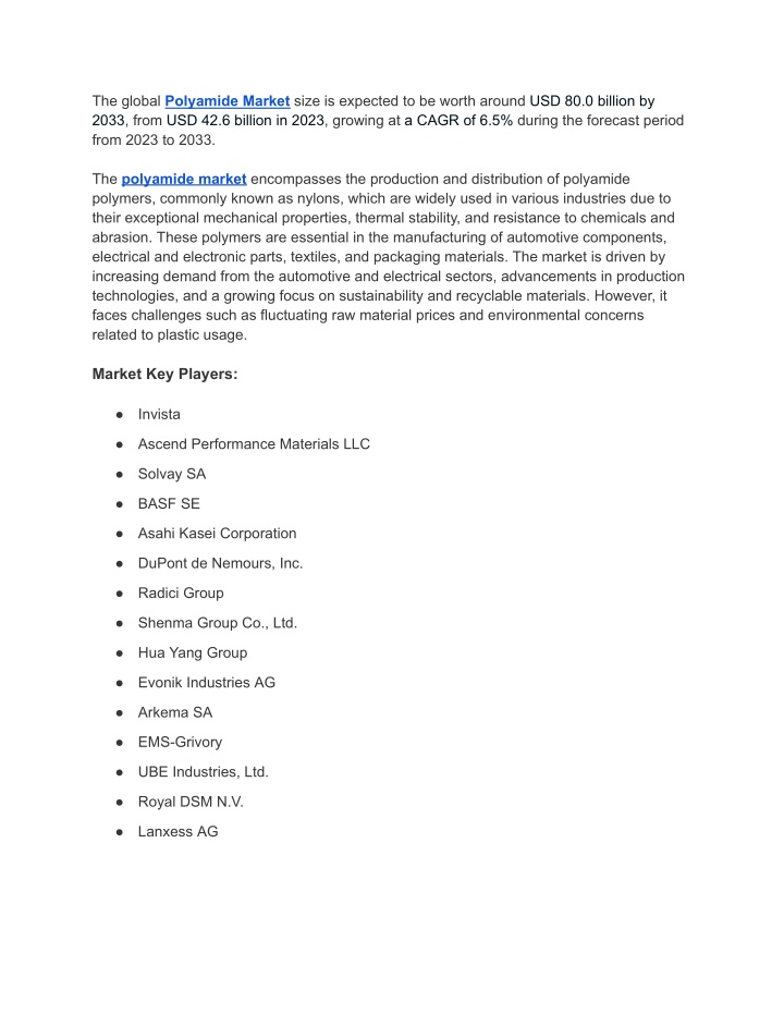 the global polyamide market size is expected