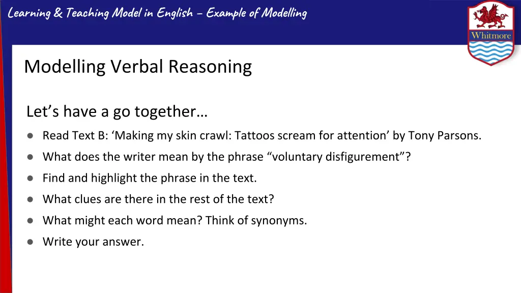 learning teaching model in english example 1