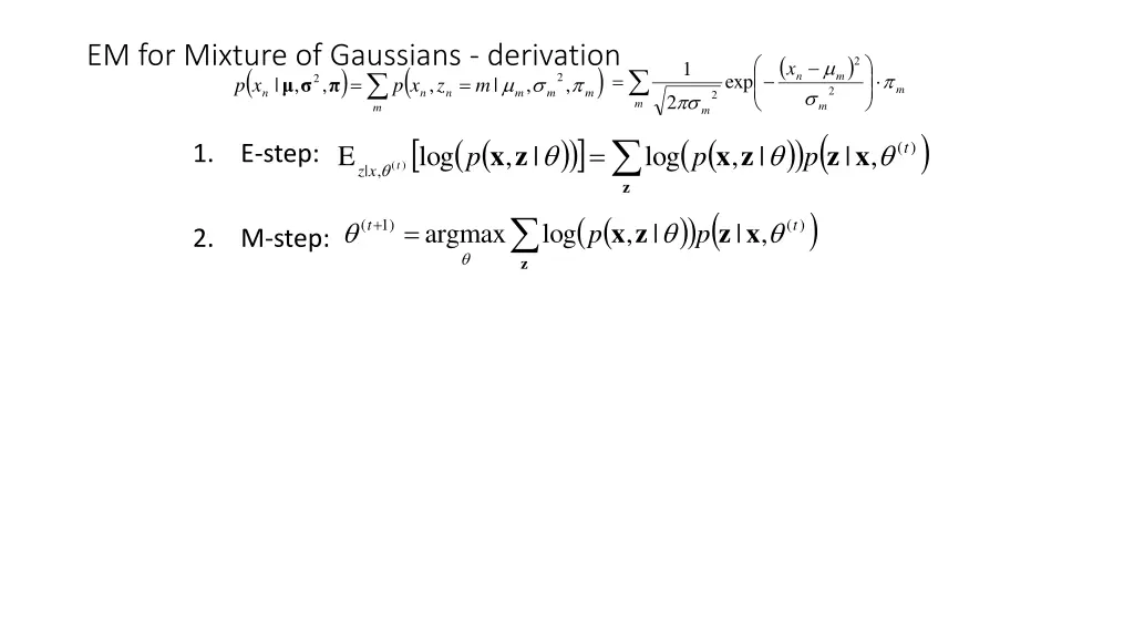 em for mixture of gaussians derivation n x p