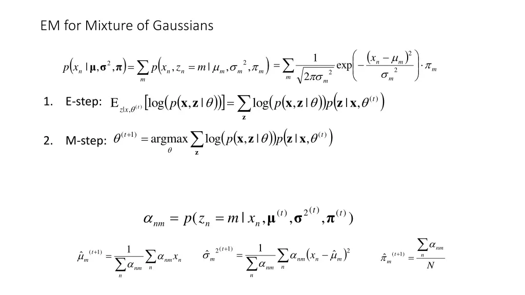 em for mixture of gaussians