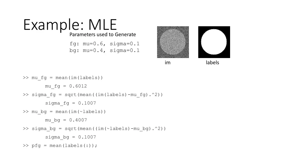 example mle parameters used to generate