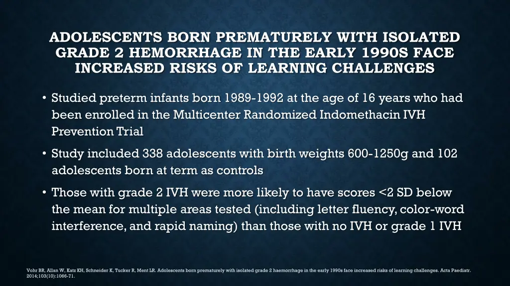 adolescents born prematurely with isolated grade