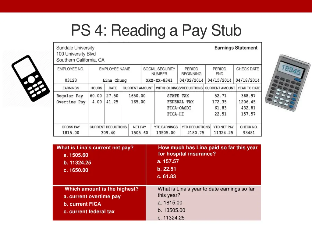 ps 4 reading a pay stub