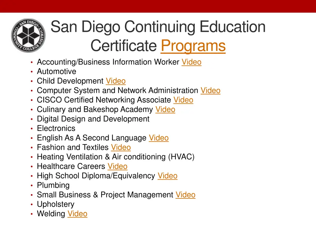 san diego continuing education certificate