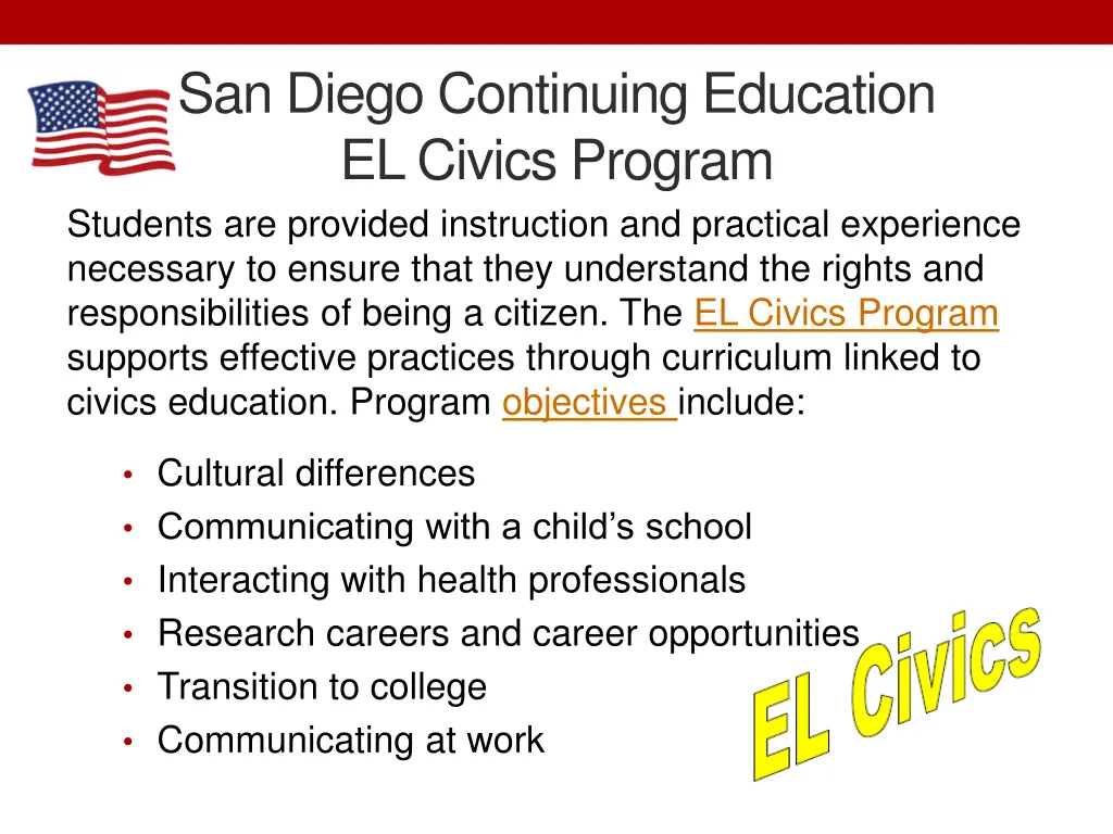 san diego continuing education el civics program