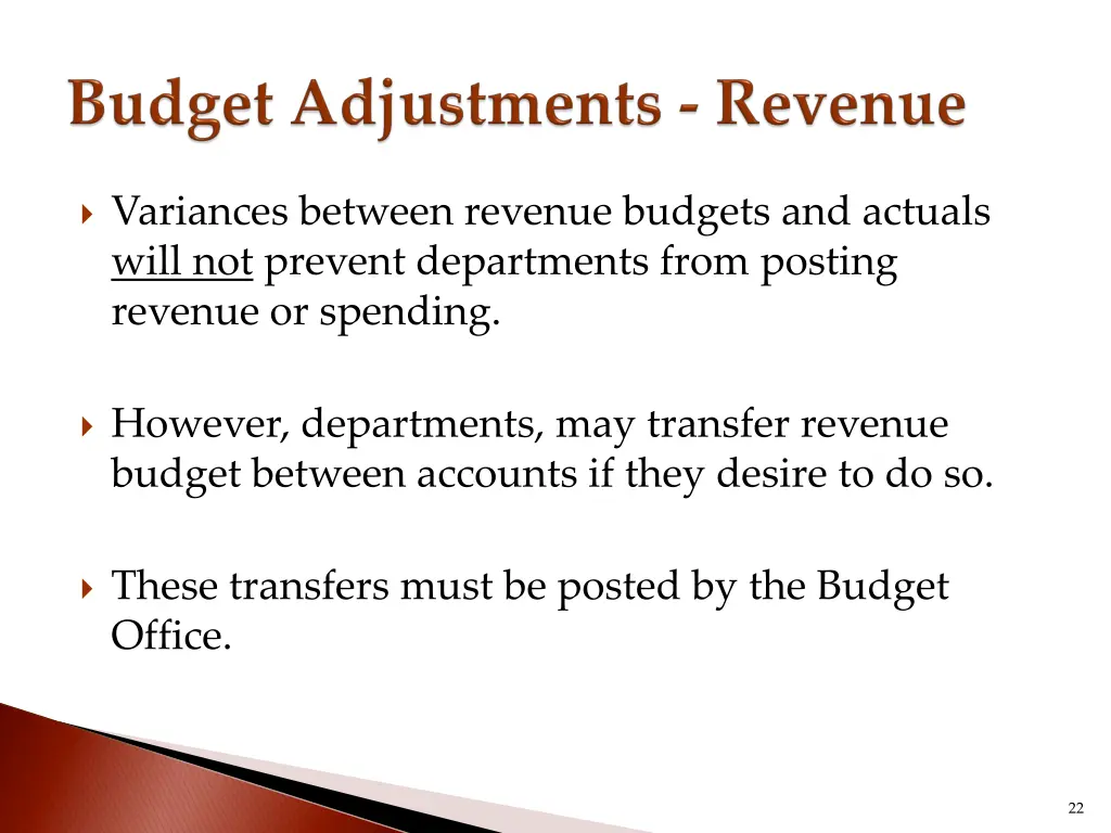 variances between revenue budgets and actuals