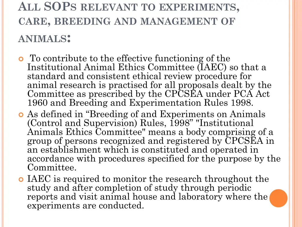 a ll sop s relevant to experiments care breeding