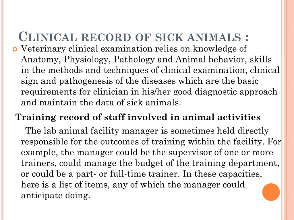 c linical record of sick animals veterinary