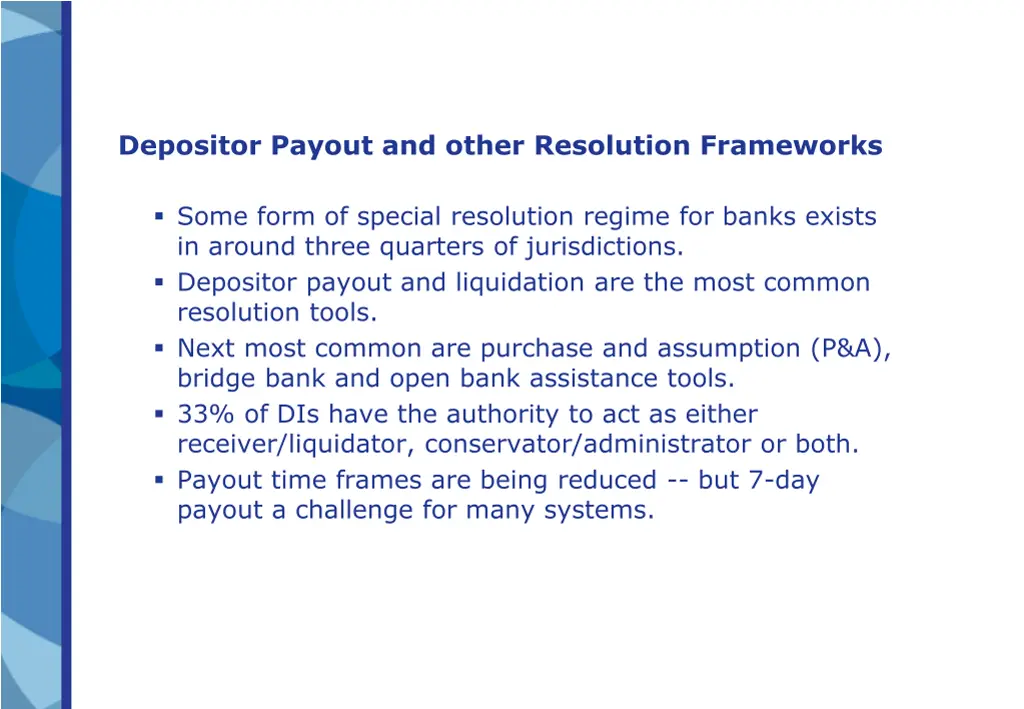 depositor payout and other resolution frameworks