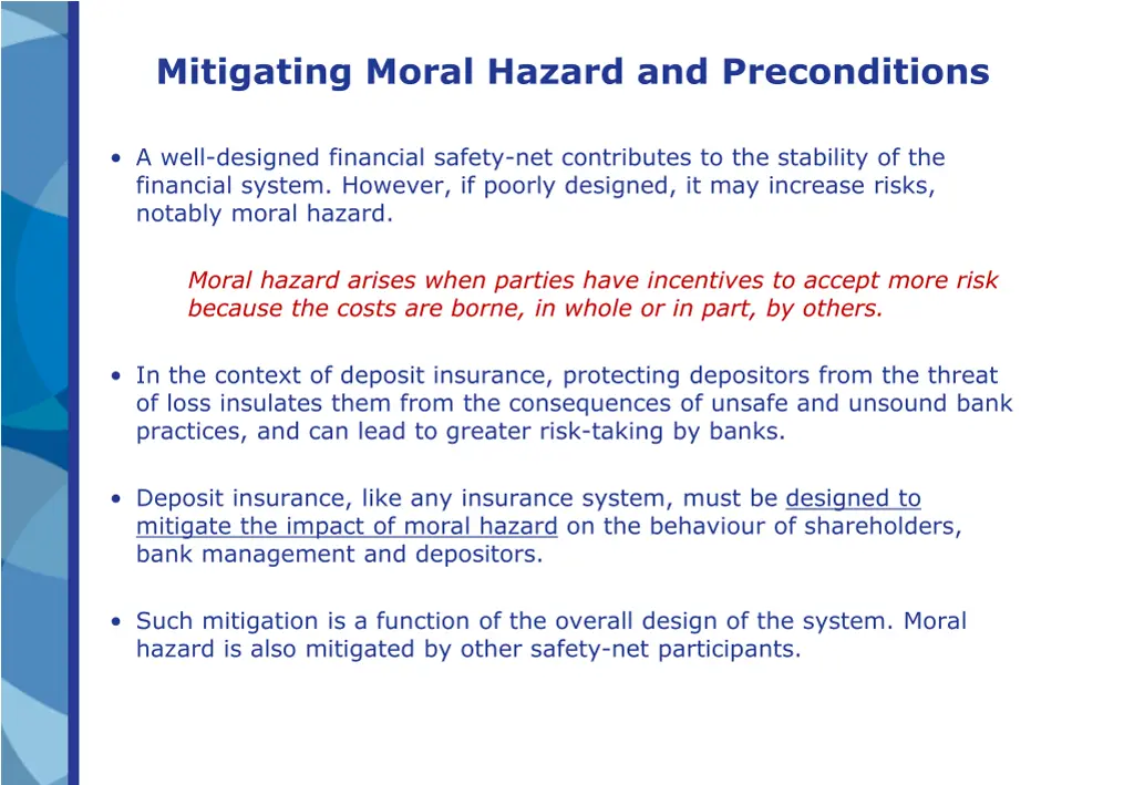 mitigating moral hazard and preconditions