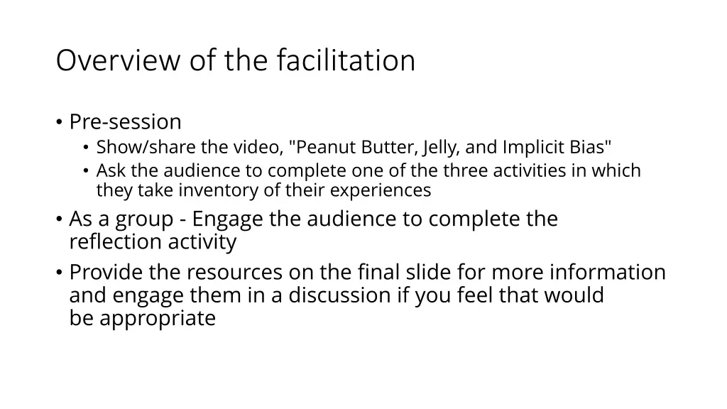 overview of the facilitation