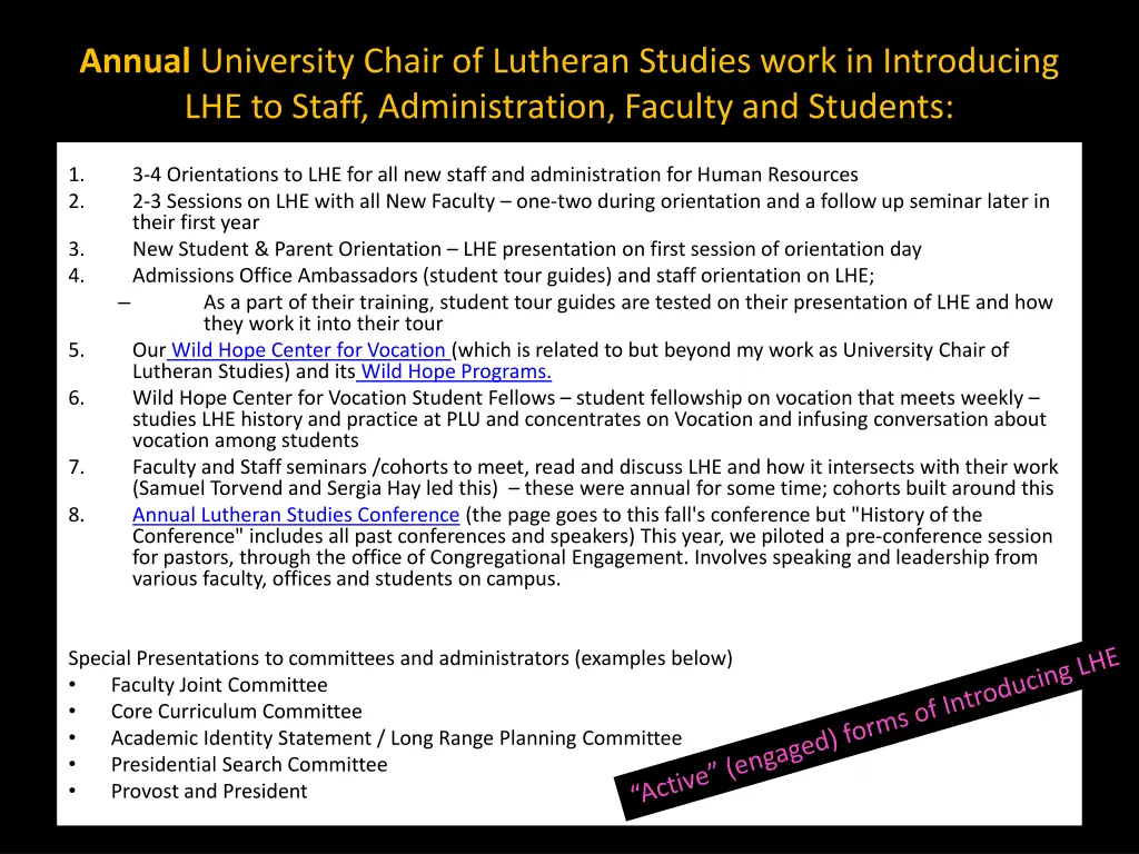 annual university chair of lutheran studies work