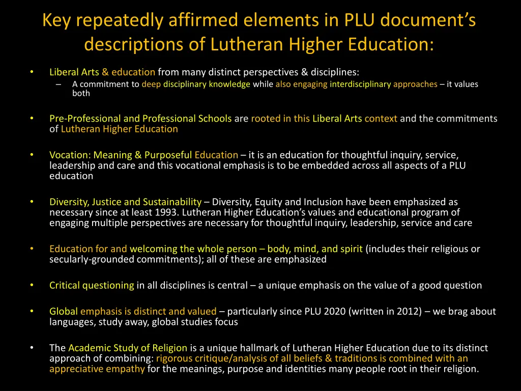 key repeatedly affirmed elements in plu document