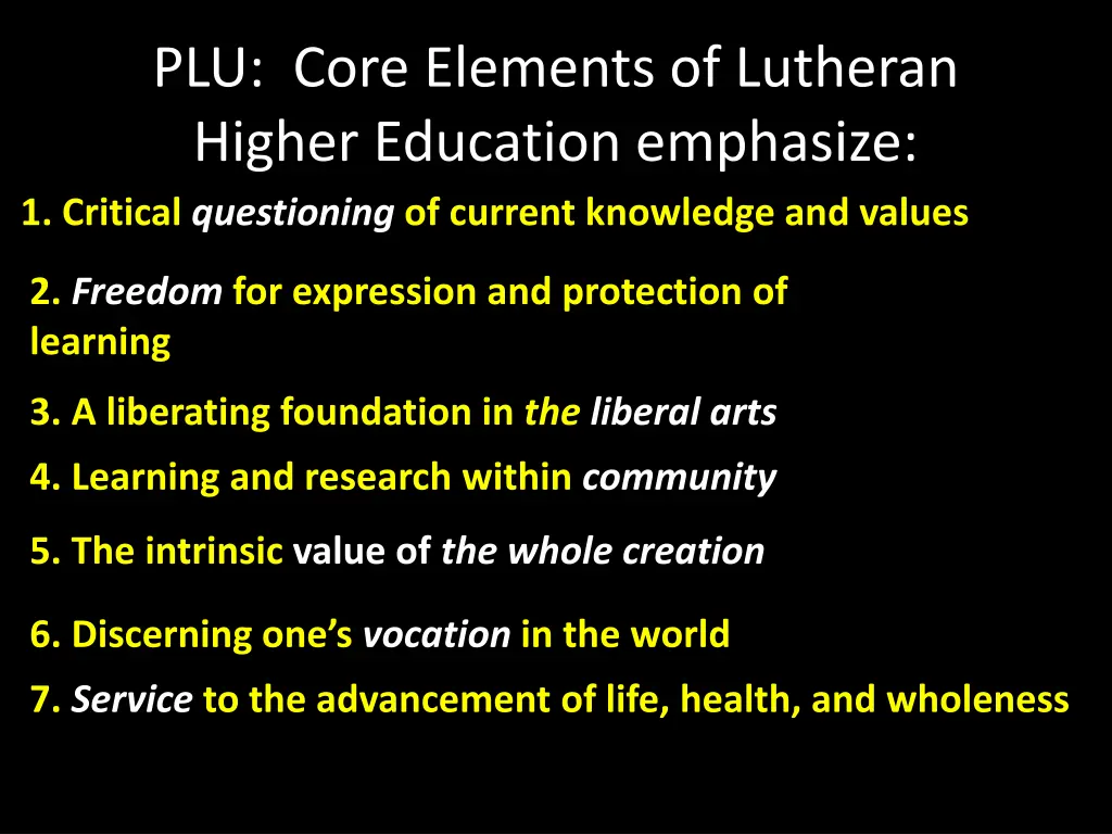 plu core elements of lutheran higher education