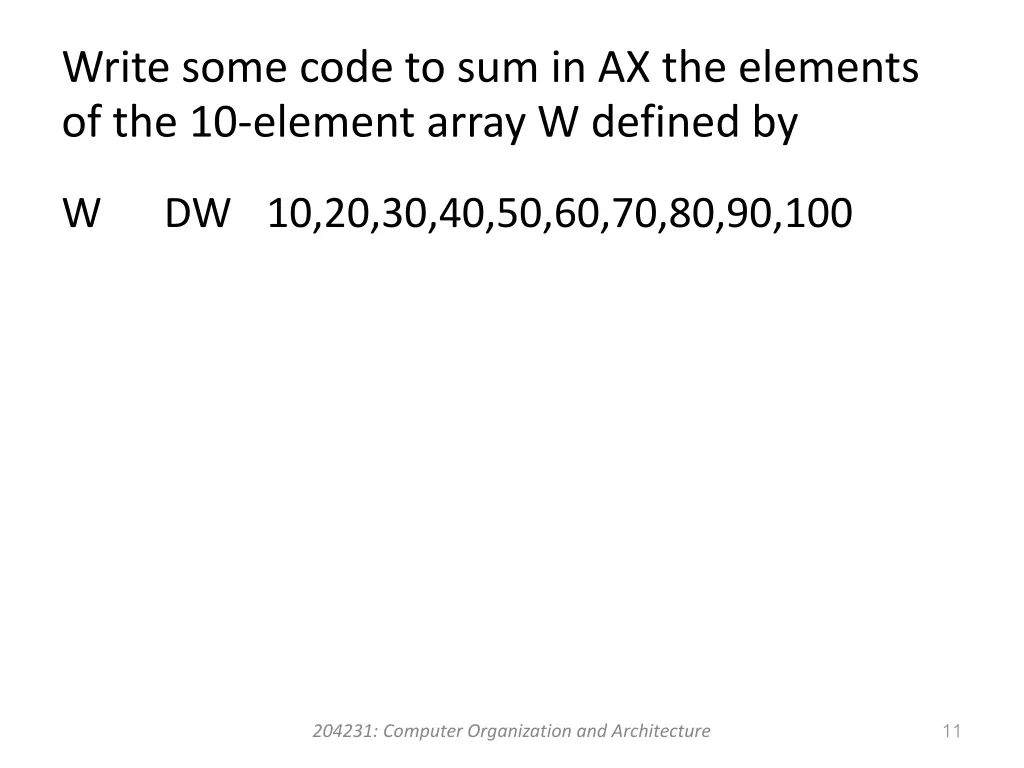 write some code to sum in ax the elements