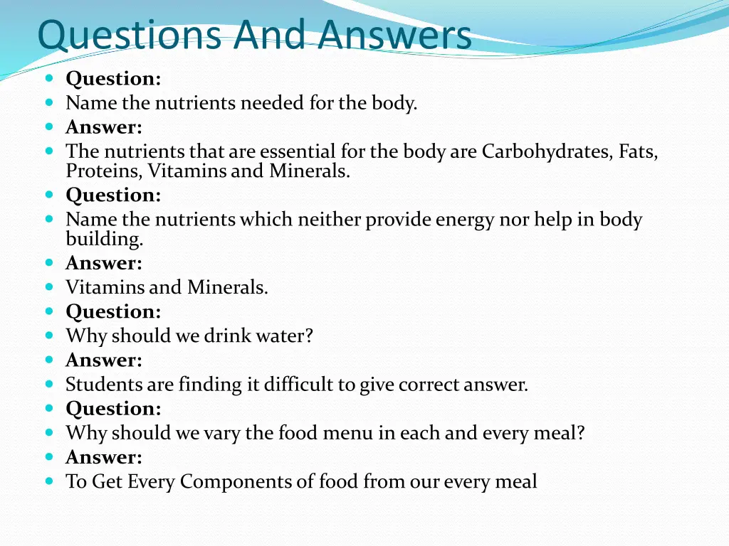 questions and answers question name the nutrients