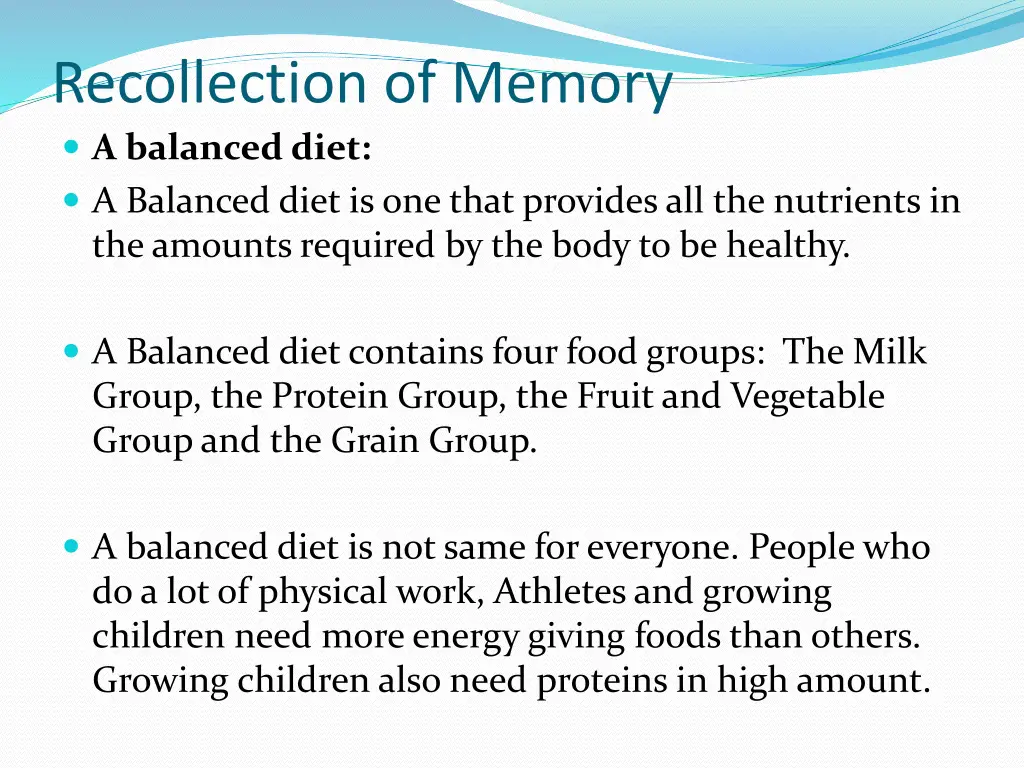 recollection of memory a balanced diet a balanced