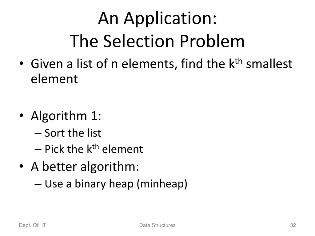 an application the selection problem given a list