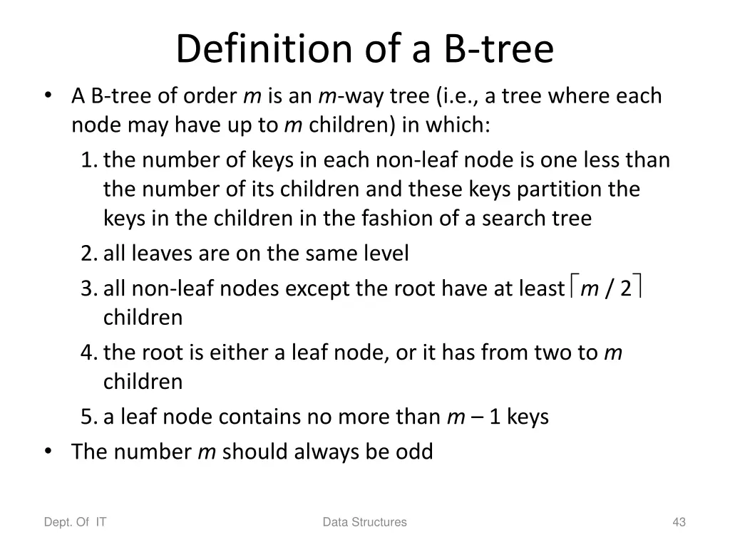 definition of a b tree a b tree of order