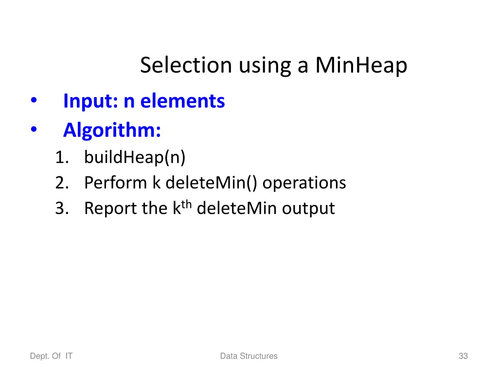 selection using a minheap