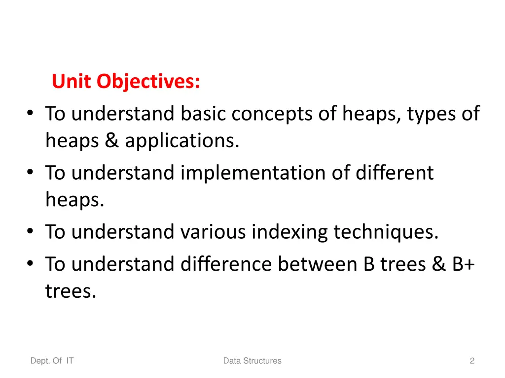 unit objectives to understand basic concepts