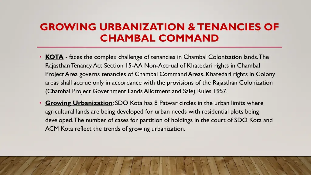 growing urbanization tenancies of chambal command