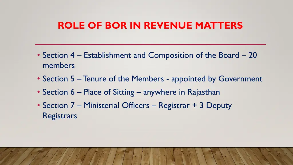 role of bor in revenue matters