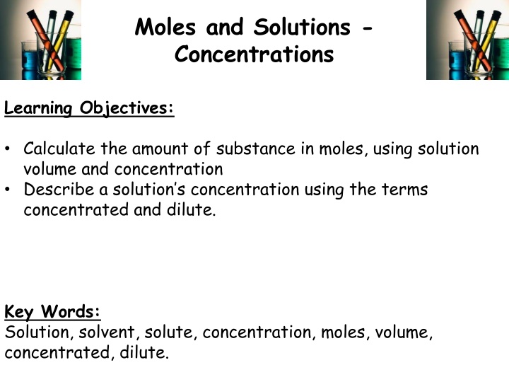 moles and solutions concentrations