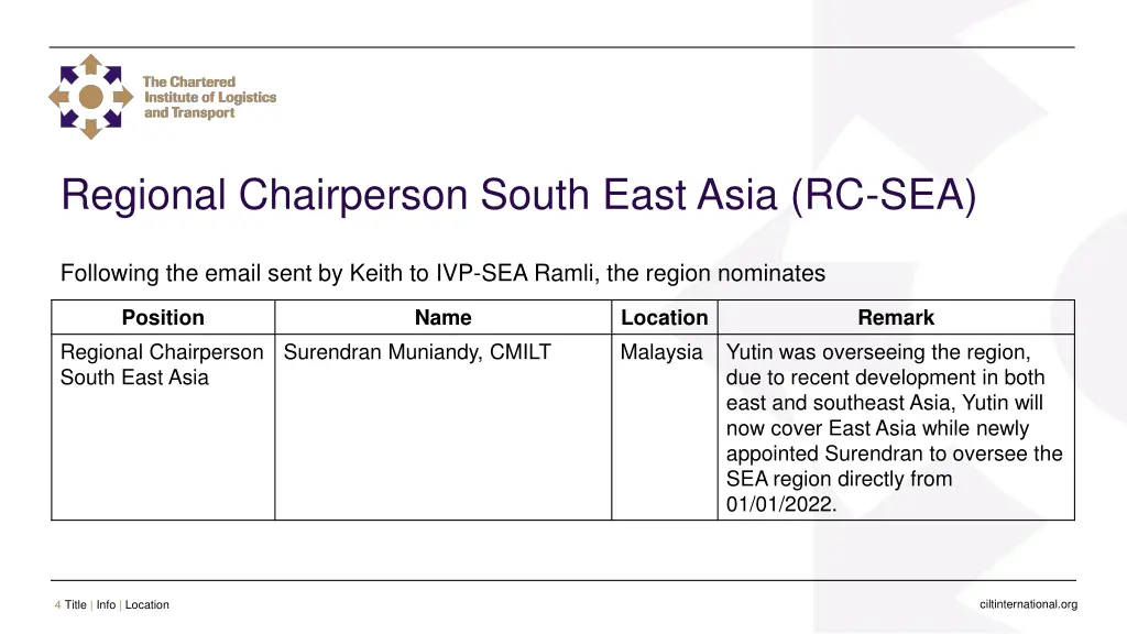 regional chairperson south east asia rc sea