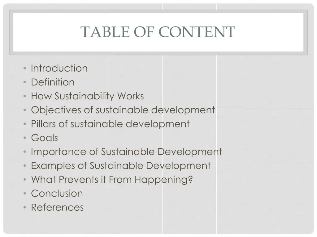 table of content