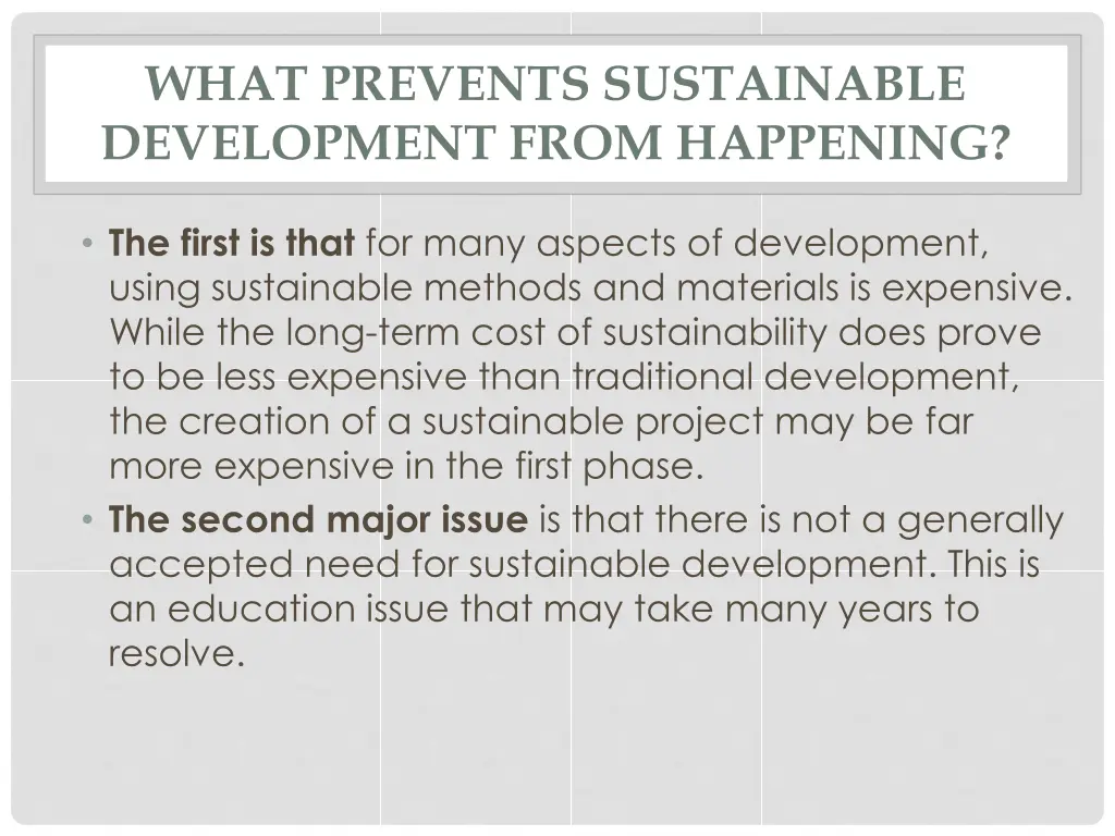 what prevents sustainable development from