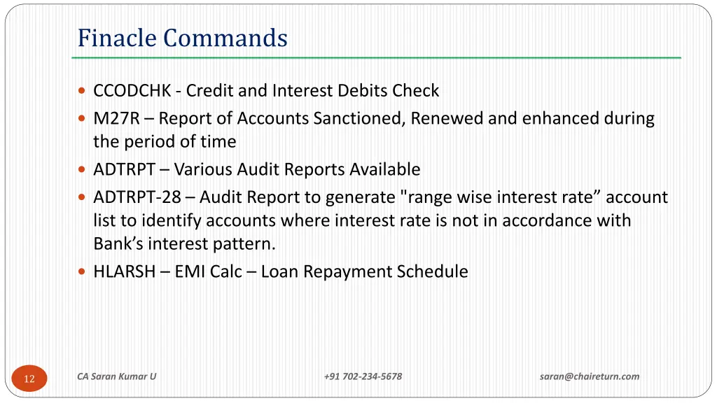 finacle commands