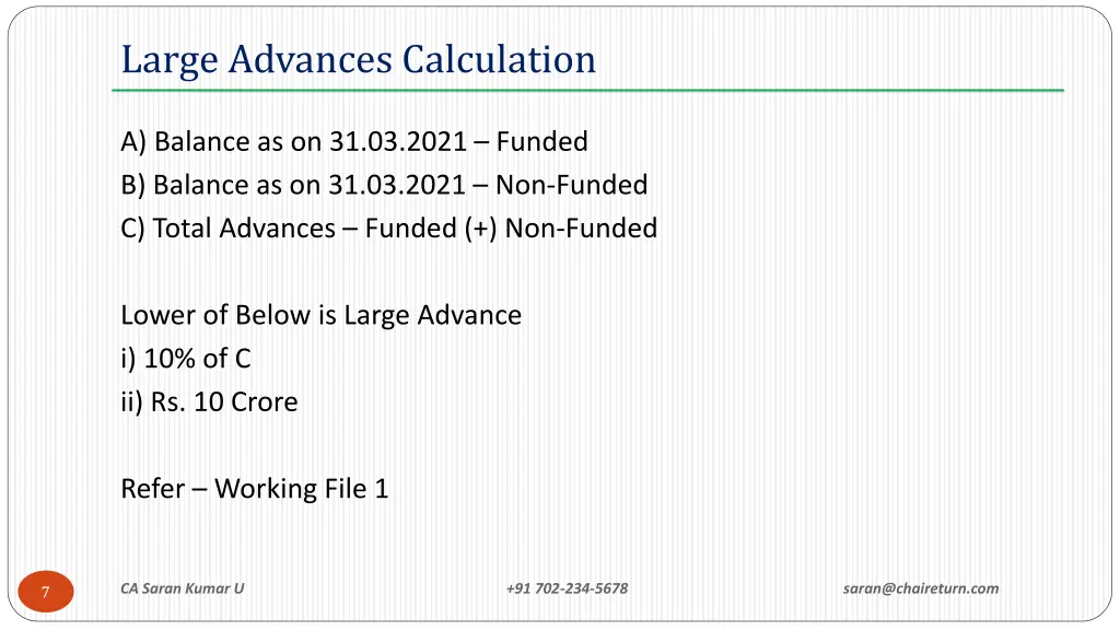 large advances calculation